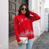 Pull col roulé de Noël en jacquard de dessin animé, coupe ample
