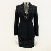 Ensemble blazer et jupe slim à un bouton avec strass pour célébrités
