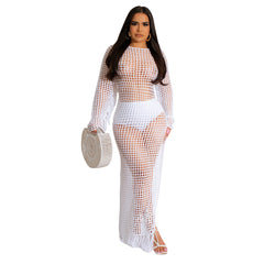 Solid Color Handmade Knitted Tassel Beach Dress