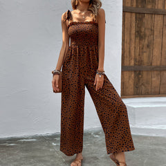 with Pocket Wide Leg Pants Waist Slimming Suspender Jumpsuit Printing