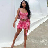 Printed Camisole Split Skirt Two Piece Suit Suit Trendy