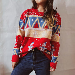 Lässiger Weihnachtspullover mit Jahresthema, Rundhalsausschnitt, Langarmpullover