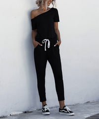 Home Jumpsuit Casual Waist Loose Sports Pocket Solid Color Jumpsuit