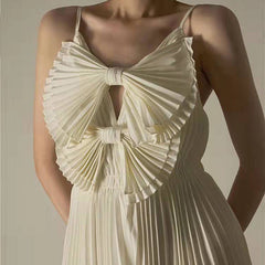 French Romantic Heavy Duty Pleated Bow Shaped Suspender Vest Dress