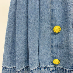Star Double Breasted Lion Buckle Pleated Wash Denim Skirt Short Skirt