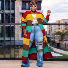 Cardigan pull grande taille à manches longues et couleur contrastée