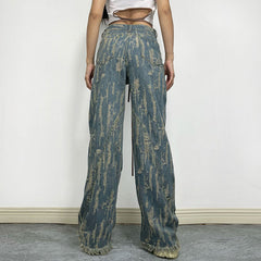 Jean skinny taille haute à pompons style rétro, pantalon droit amincissant