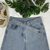 Trendy Personality Crooked Carrying High Waist Straight Pants Jeans Loose Casual All Matching Slimming Wide Leg Pants Trendy