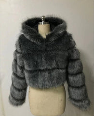 Fur Artificial Fur Fox Fur Hooded Short Faux Coat