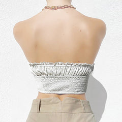 Haut tube dos nu en dentelle avec nœud papillon et haut court enveloppé sur la poitrine