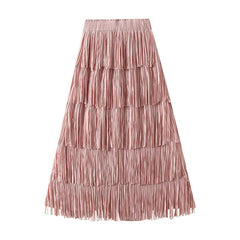 High End Pleated Niche Tassle All-Matching Youthful Looking Slimming Skirt