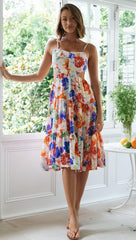 Sundress Printed Strap Backless Lace-up Large Swing Dress