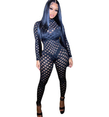 Nightclub Eye Mesh Jumpsuit Stretch Tight Jumpsuit