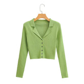 Slim Fit Schlankmachender kurzer Mantel mit hoher Taille und langen Ärmeln, Rippenmuster, dünne Nadel, Strickwaren, kleiner Mantel