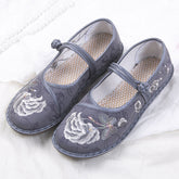 Chaussures plates en tissu de Pékin pour femmes, brodées à la main, en mère