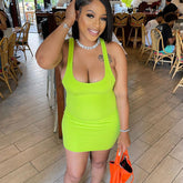 Fluorescent Color Love Embroidered Dress Tight Vest Dress