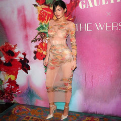 Robe à col rond transparente imprimée en maille