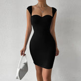 Ärmelloses Nachtclub-Strickkleid mit Hüft-Spaghettiträgern
