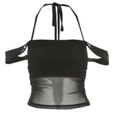 Tendances - Ensemble jupe-t-shirt court en voile à épaules dénudées et coupe slim