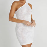 Bare Back Oblique Shoulder Solid Color Knitted Hip