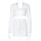 Two Piece Suit Backless Lacing Cropped Exposed Short T shirt Skirt