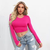Short Slim Fit High Elastic Long Sleeved T shirt Top
