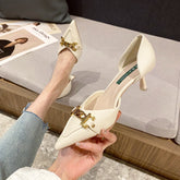 Women's Stiletto Soft Litchi Pattern Metal Buckle Heels