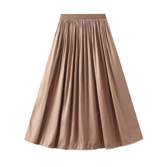 Jupe longue en soie artificielle double face drapée taille haute amincissante plissée ligne A