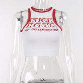 Retro All Match Top Knitted Contrast Color Letter Graphic Printed Short Vest