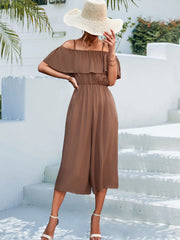 Solid Color off Shoulder Loose Casual Sling Jumpsuit