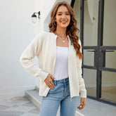 Pullover Cardigan Einfarbiger Pullovermantel mit Rundhalsausschnitt und Reißverschluss