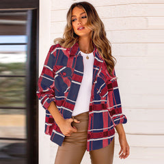 Hemd Lässiger Cardigan-Mantel Langarm-Kariertes Hemd