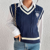 University Solid Color Hanf Muster Pullover Weste Strickpullover