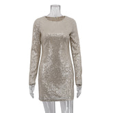 Modisches Sequ Hip Dress Nachtclub Party Langarm Minikleid