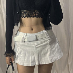Solid Color Personalized Street Europe America Denim Pleated Skirt Skirt