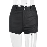 Hollow Out Cutout Out Tied Faux Leather Matte Personality Tights Shorts