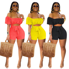Solid Color Backless off-Shoulder One-Piece Casual Wide-Leg Romper