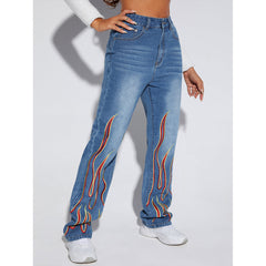 Pantalon en denim amincissant imprimé personnalité Jeans