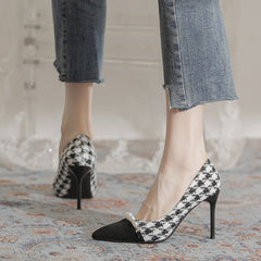 Escarpins à talons aiguilles et bout pointu pour femmes, style classique avec perles