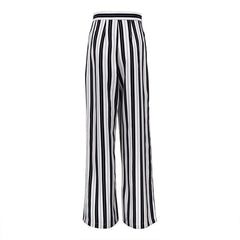 Black White Striped Wide Leg Pants Casual Slimming High Waist Loose Drooping Mop Trousers