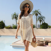 Square Striped Knitted Hollow Out Holiday Bikini Sun Protection Shirt Beach Sun Protection