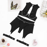 At Internet Celebrity Chain Steel Ring Push up Lingerie Four Piece Set