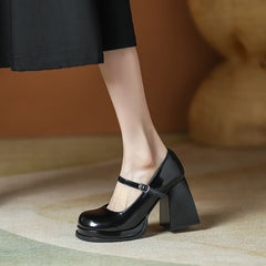Women's Chunky Pumps High Large Round Toe