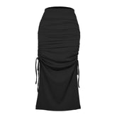 Slit Knitted Slim Skirt Pleated Tie Sheath Skirt