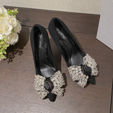 Women's High Stiletto Rhinestone Bow Name Gentle