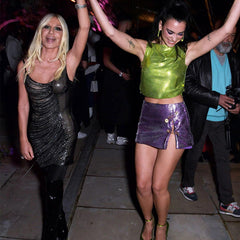 Sleeveless Short Cropped Top Split Exposed Legs Decorative Pin Skirt Outfit