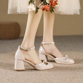 Damen Frühling Runde Mitte Chunky Hohl Pumps Sandalen