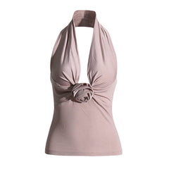 V neck Socialite Chest Pleated Beauty Back Halter Strap
