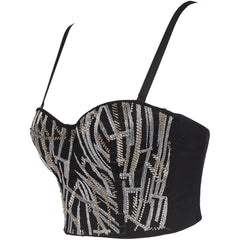 Soutien-gorge brodé en filet pour poitrine enveloppée, costume de scène Red Tide, perles de l'industrie lourde, dos de beauté, bretelles fines