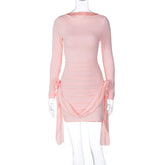 Round Neck Slim Fitting Patchwork Ribbon All Match Floral Dress